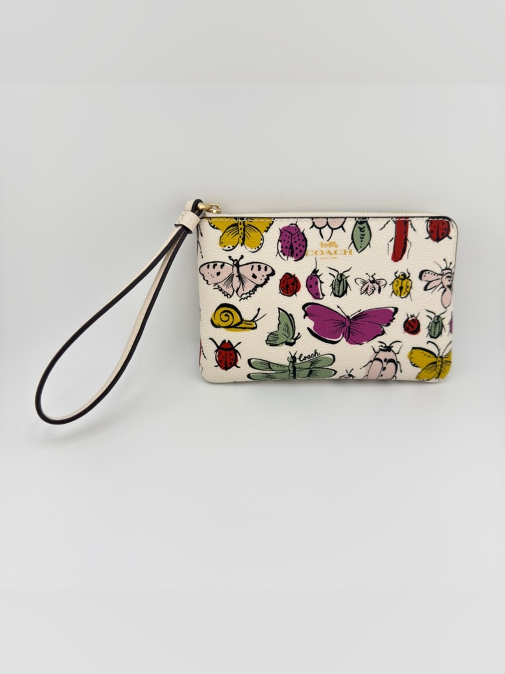 Coach Chalk Multi Corner Zip Wristlet Bug Print NWT - Picture 3 of 7